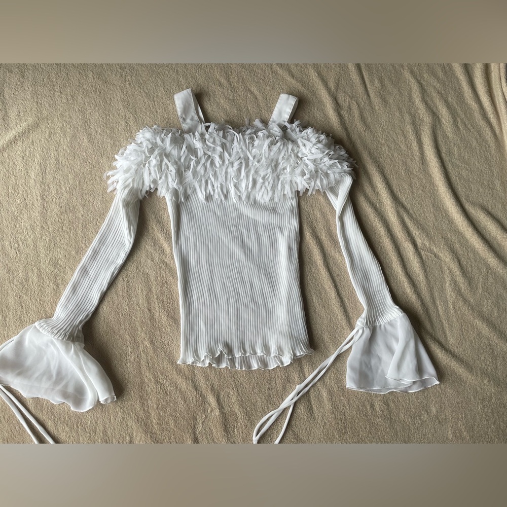 White see through blouse with ruffles